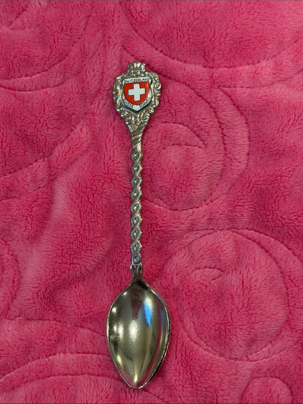 Switzerland Crest Decorative Silver Spoon - Red Accent